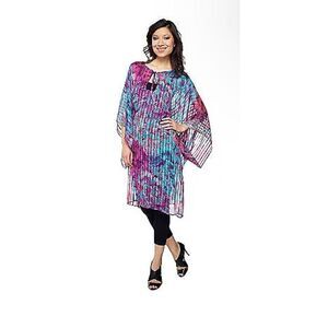 K-DASH by Kardashian Womens 2X Tie Caftan Pink Blue Stripe Kimono Sleeves NWOT